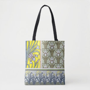 Vintage Art Nouveau, Trädgård Iris Blommor Tygkasse