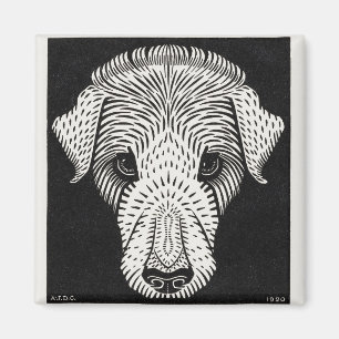 Vintage Art Nouveau träsnitt Hundporträtt tryck Magnet
