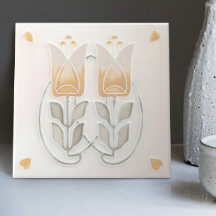 Vintage Art nouveau Tulips & Hearts Gibbons Kakelplatta