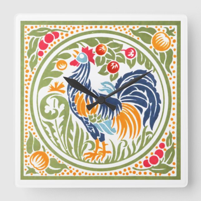 Vintage Art nouveau Tupp och frukt Fyrkantig Klocka (Framsida)