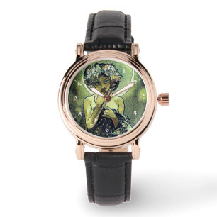 Vintage Art nouveau vid Måne av Mucha Armbandsur