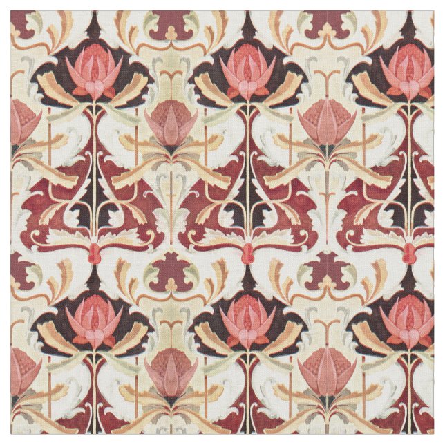 Vintage Art nouveau Waratah-Blommönstret Tyg (Närbild)