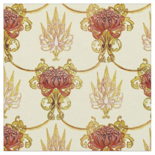 Vintage Art nouveau Waratah och Flskanal Mönster Tyg