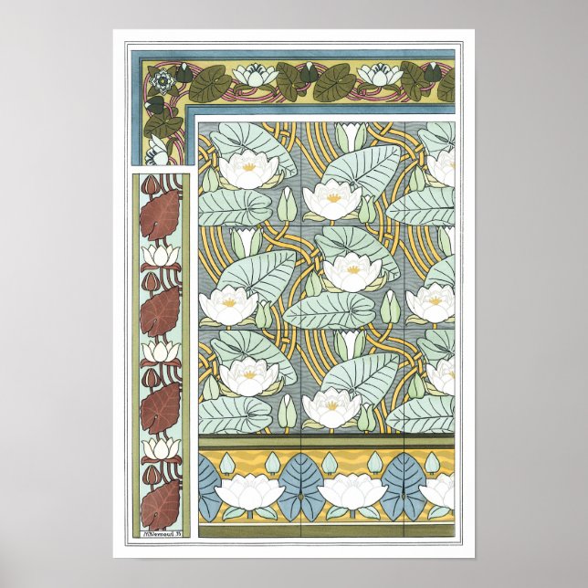 Vintage Art nouveau, Waterlily Garden Flowers Poster (Framsidan)