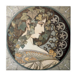 Vintage Art nouveau Woman av Alphonse Mucha Kakelplatta