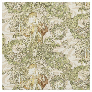 Vintage Art nouveau Woman-Blommönstret av Mucha Tyg