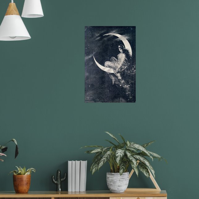 Vintage Art nouveau Woman på Crescent Måne Poster (Vardagsrum 1)