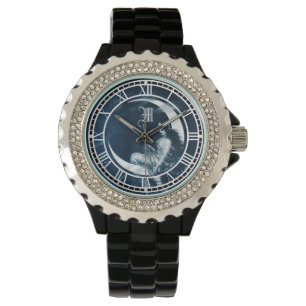 Vintage Art nouveau Woman på Crescent Måne Watch Armbandsur