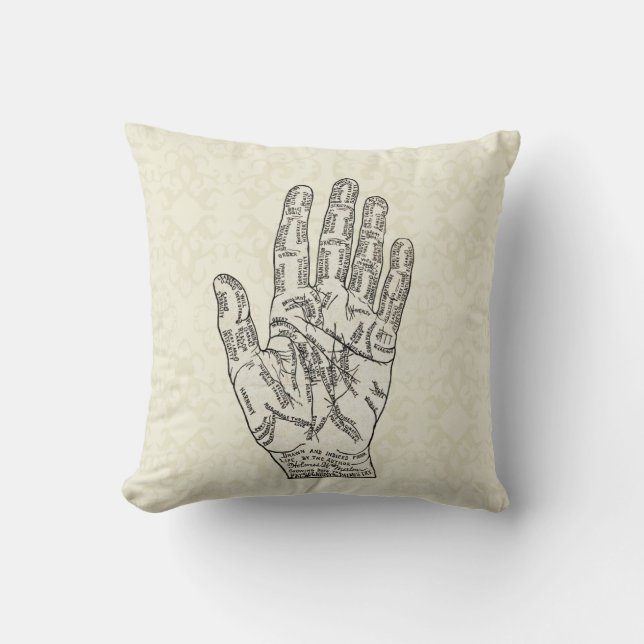 Vintage Art Palmistry och Phrenology-diagram Kudde (Framsida)