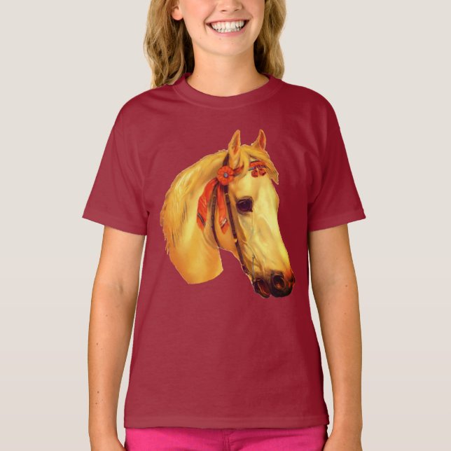 Vintage Art Palomino Horse T Shirt (Framsida)