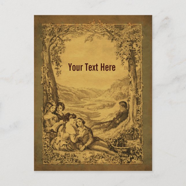 Vintage Art Par Picnic Anpassade vykort (Framsida)