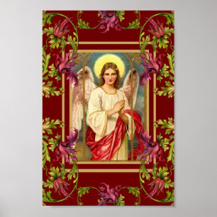 Vintage Art Poster Religiösa för Blommigt av ängel