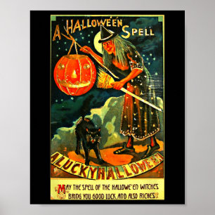 Vintage Art Retro Halloween Witch Poster