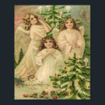 Vintage Art Russian Christmas Angels Poster<br><div class="desc">This design features a vintage Russian Christmas image with three angels and Christmas trees.</div>
