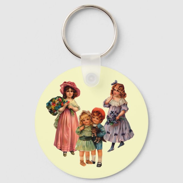 Vintage Art Victorian Children Keychain Nyckelring (Framsida)