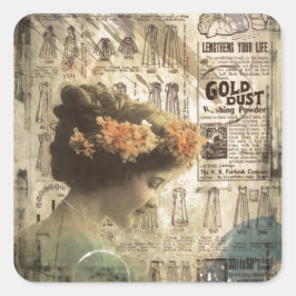 Vintage Art Vintage Woman Mode Ads Fyrkantigt Klistermärke