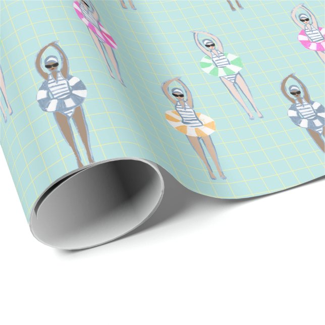 Vintage Artistic Swimmers Bassäng Presentpapper (Rullad Hörn)