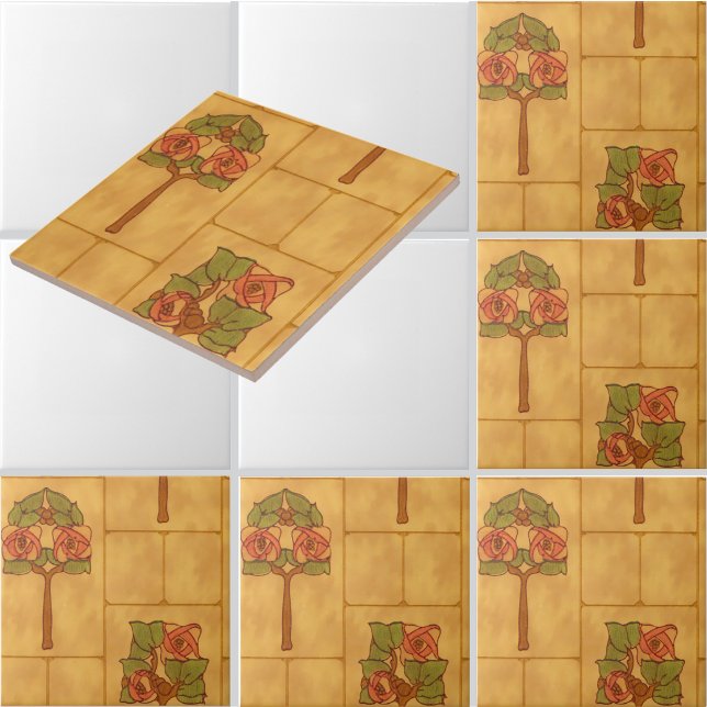 Vintage Arts & Crafts Floral Bouquets Pattern Kakelplatta (Skapare uppladdad)