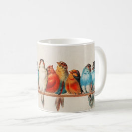 Vintage Artwork Colorful Birds Sitta på en Perch Kaffemugg