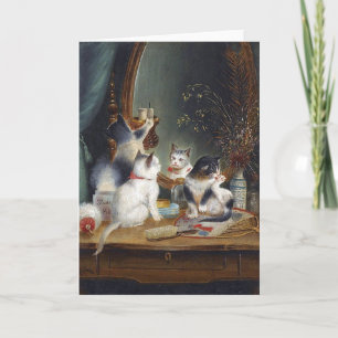 Vintage Artwork - Kittens spelar på Vanity. Kort