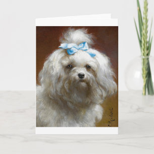 Vintage Artwork - Pudel med Blue Bow, Kort