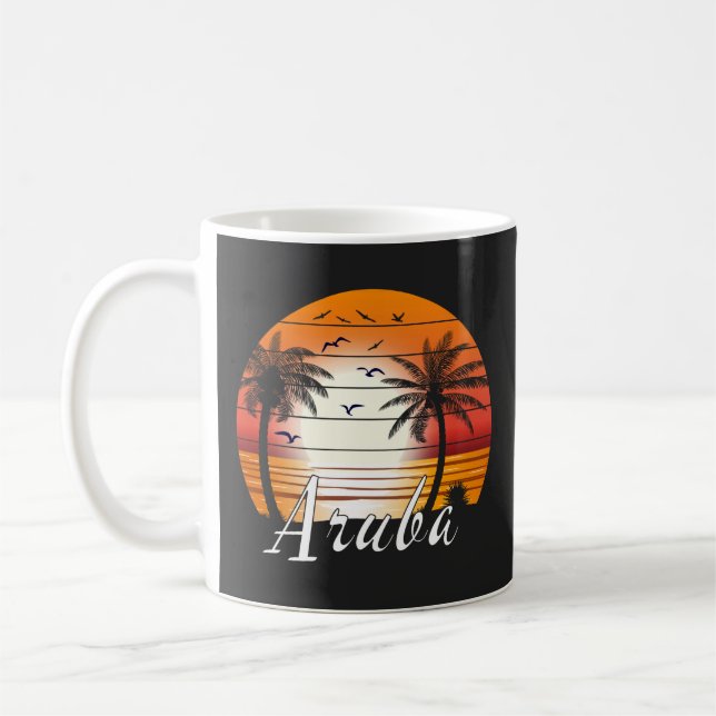 Vintage Aruba Handflatan Träd Sommarbuss Kaffemugg (Vänster)