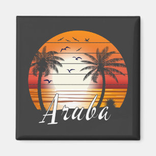 Vintage Aruba Handflatan Träd Sommarbuss Magnet