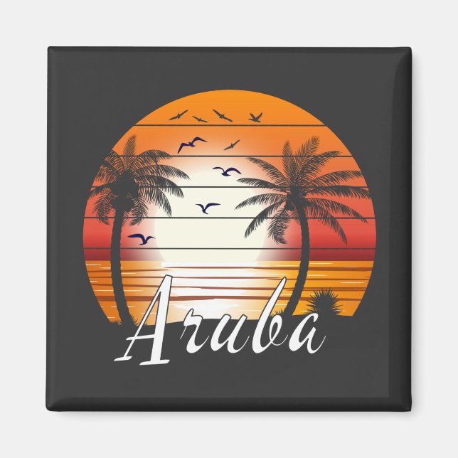 Vintage Aruba Handflatan Träd Sommarbuss Magnet (Framsidan)