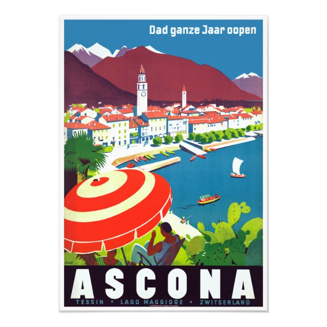 Vintage Ascona Schweiz Resepost Fototryck (Framsidan)
