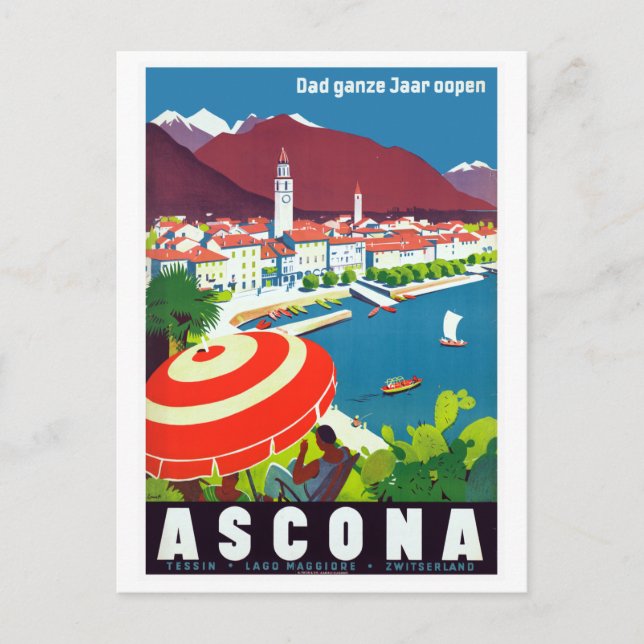 Vintage Ascona Schweiz Resepost Vykort (Framsida)