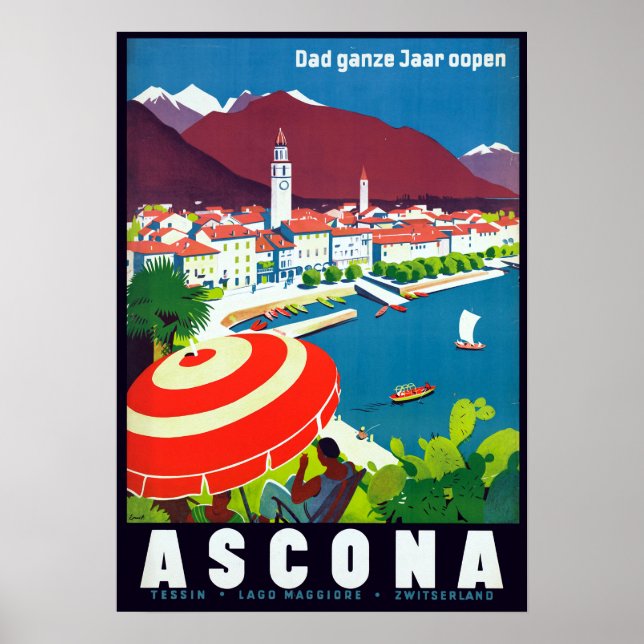 Vintage Ascona Schweiz Travel Poster (Framsidan)