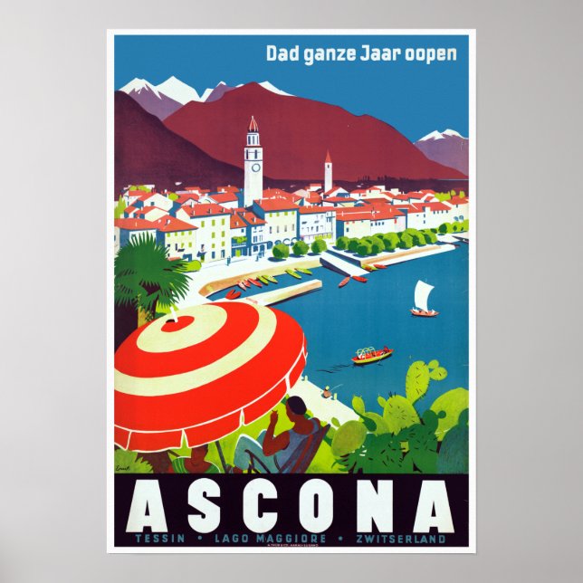 Vintage Ascona Schweiz Travel Poster (Framsidan)