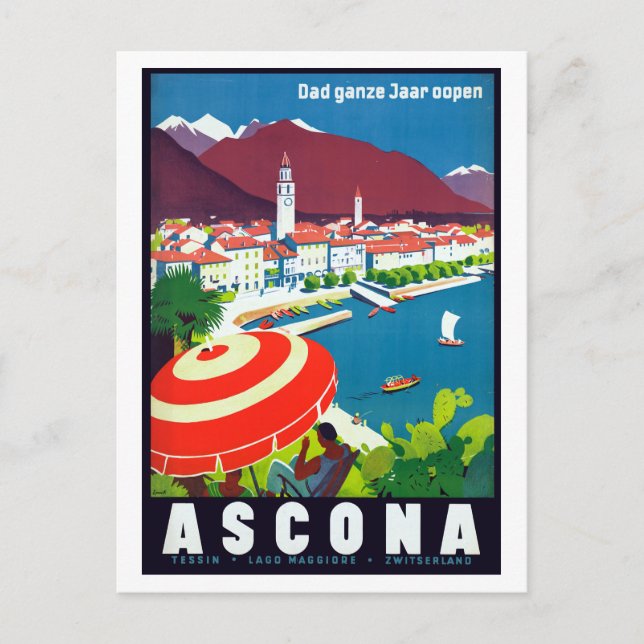 Vintage Ascona Schweiz Travel Vykort (Framsida)