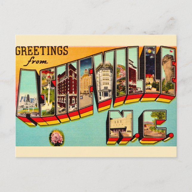 Vintage Asheville NC vykort (Framsida)