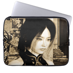 Vintage asiatisk kvinna porträtt konst laptop fodral