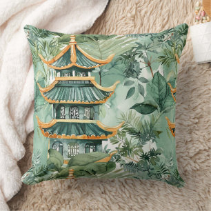 Vintage asiatisk pagodskogsresa kudde