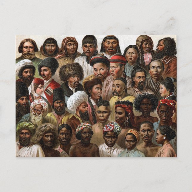 Vintage "Asiens folk" C19 Vykort (Framsida)