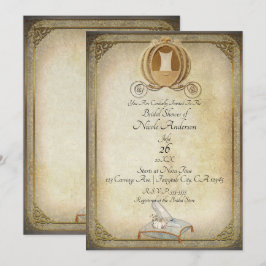 Vintage Askungen vagnsko Bröllopsdusch Inbjudningar