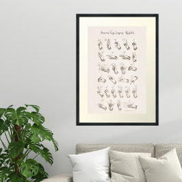Vintage ASL American Sign Language Chart Poster