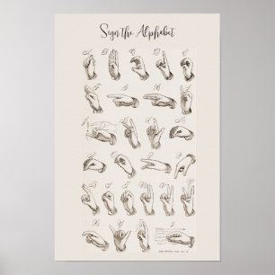 Vintage ASL American Sign Language Chart Poster