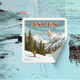 Vintage Aspen Colorado Fyrkantigt Klistermärke