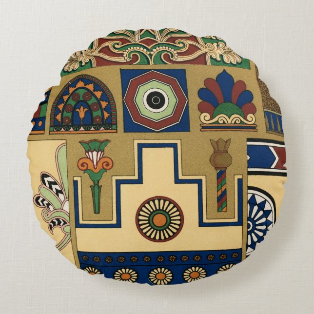 Vintage Assyrian Sol Rund Kudde (Framsidan)