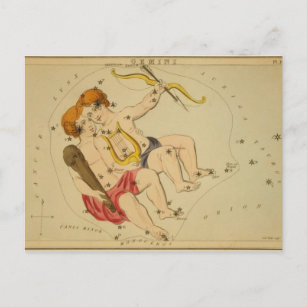 Vintage Astrologi / astronomi Gemini-konstellation Vykort