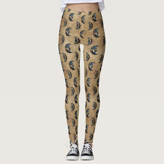 Vintage Astrologi Månstjärnmönster Leggings (Framsida)