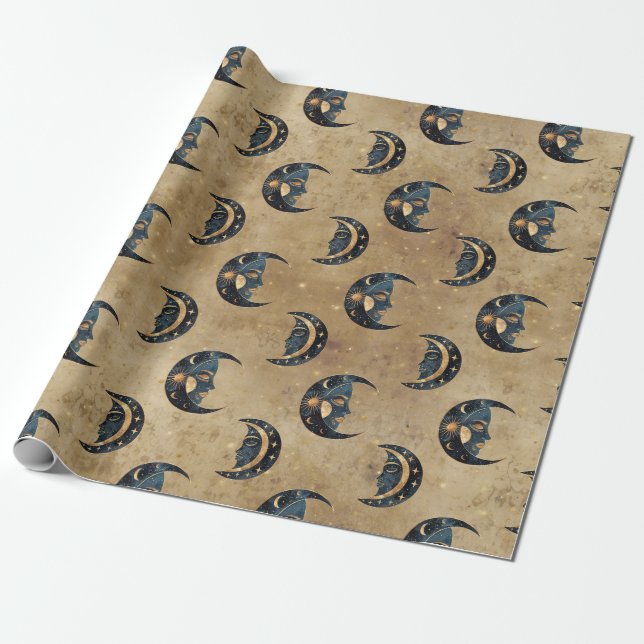 Vintage Astrologi Månstjärnmönster Presentpapper (Utrullad)