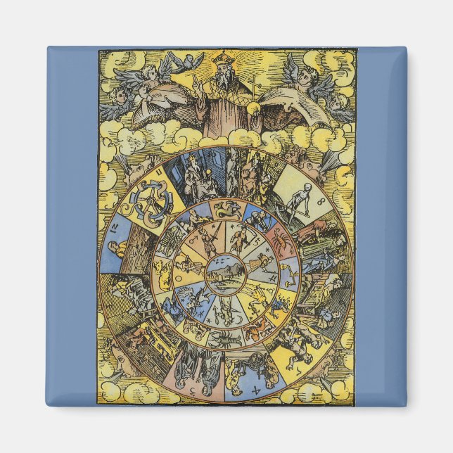 Vintage astrologi, renässansens zodiakhjul, 1555 magnet (Framsidan)