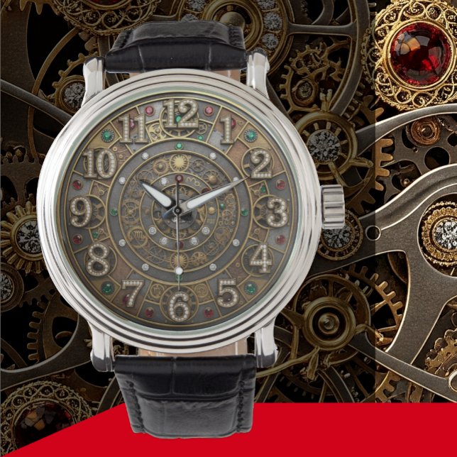 Vintage Astrological Watch, Steampunk, diamanter Armbandsur (Industrial Steampunk Mechanical Jeweled Watch)