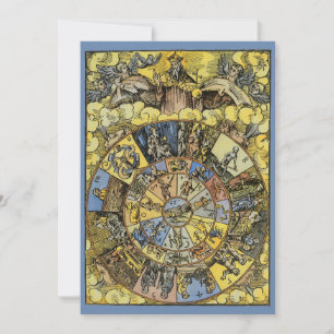 Vintage Astrology, Renaissance Zodiac Wheel, 1555