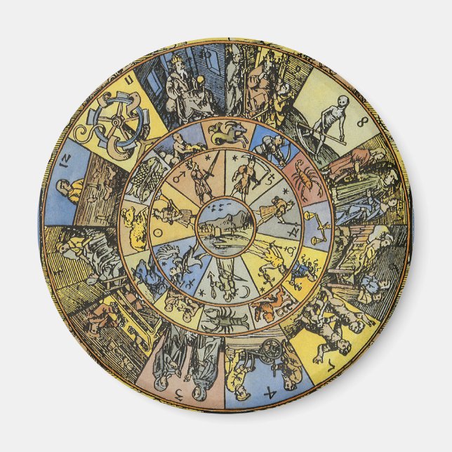 Vintage Astrology, Renaissance Zodiac Wheel, 1555 Magnet (Framsidan)