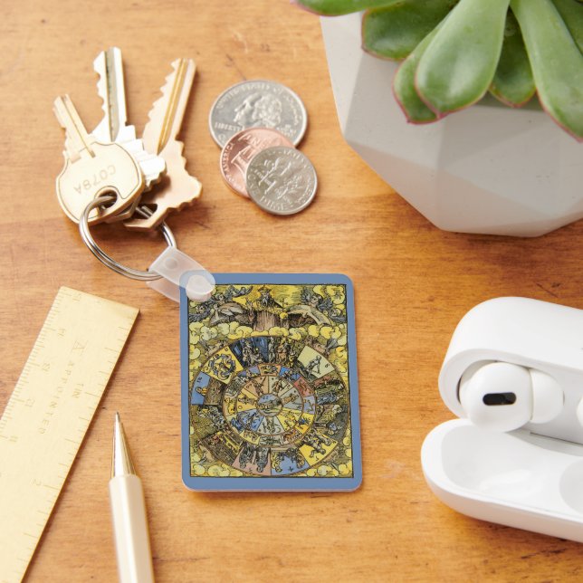 Vintage Astrology, Renaissance Zodiac Wheel, 1555 Nyckelring (Skrivbord)